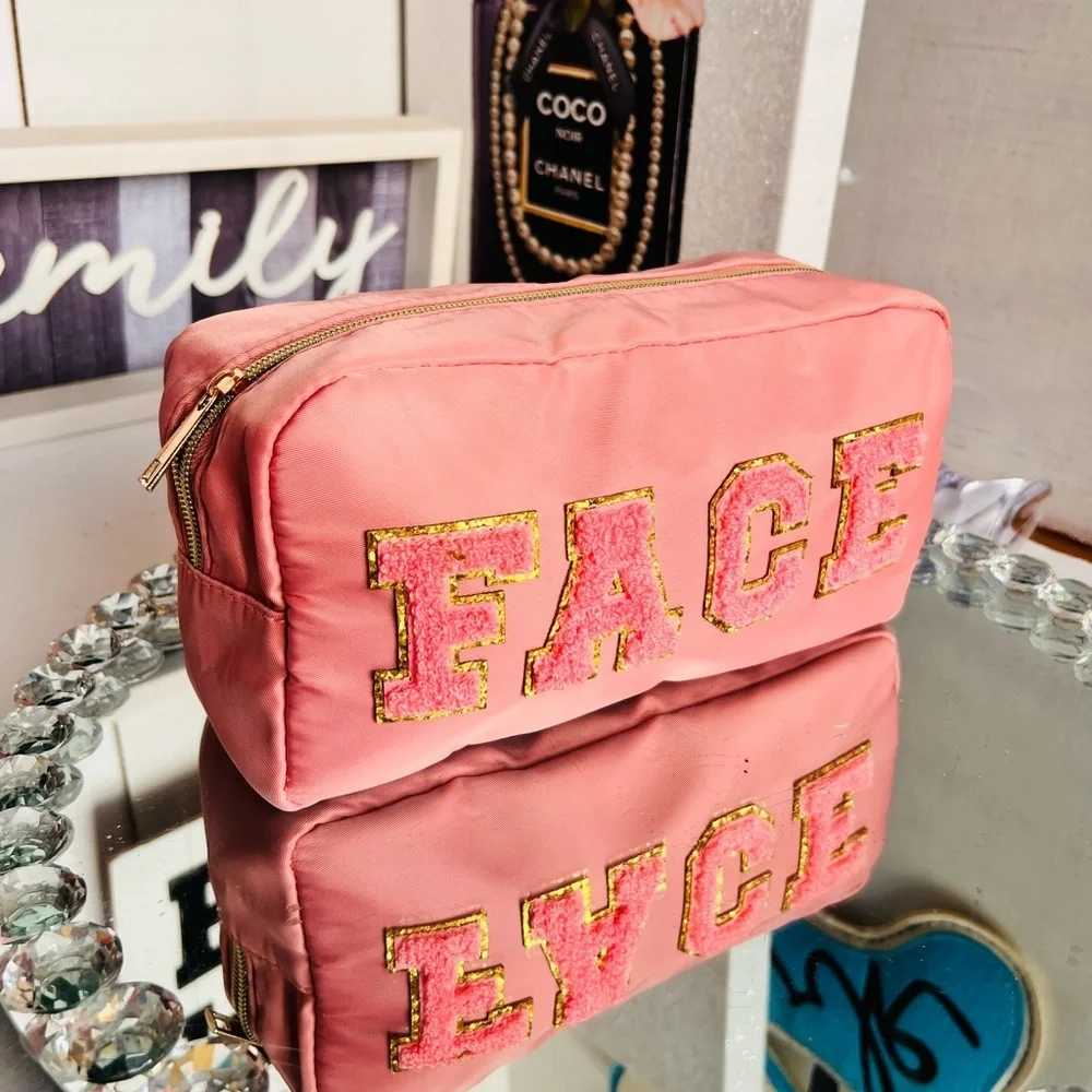 Pink Cosmetic Bag with Gold Accents 9X5